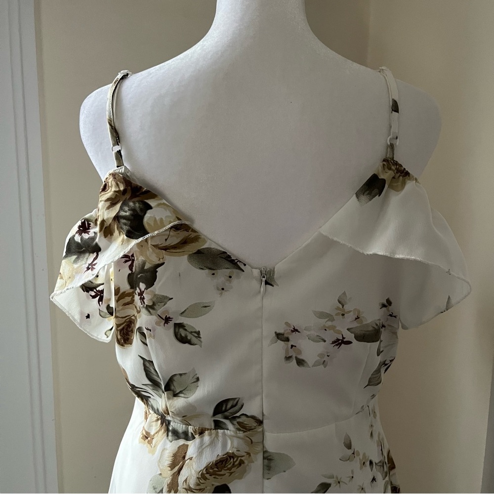 Boohoo Night Juanita cold shoulder floral frill midi skater dress - Picture 6 of 16